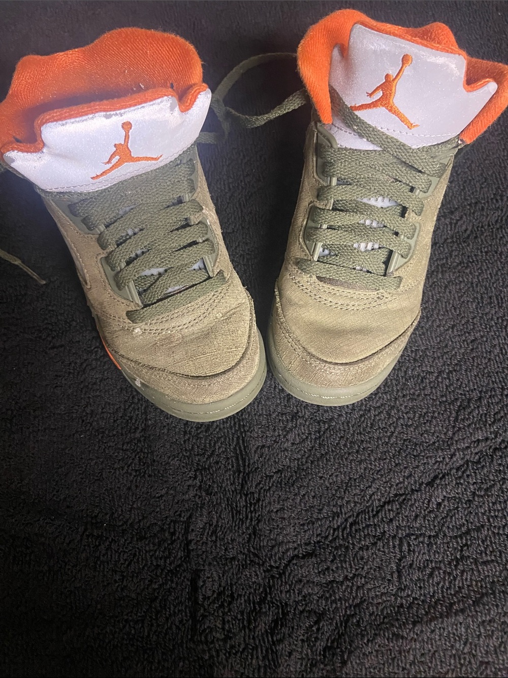 Jordan Kids Olive Green and Bright Orange High-Top Sneakers